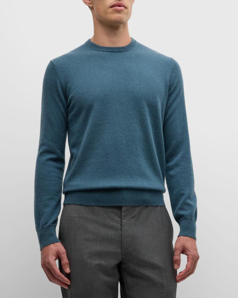 Neiman Marcus Cashmere Collection Men's Solid Cashmere Crewneck Sweater Cover