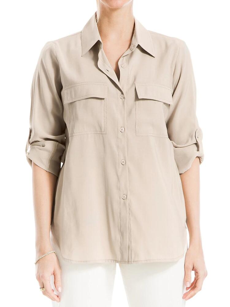 Max Studio Women's Tab Sleeve Shirt - Cobblestone Cover