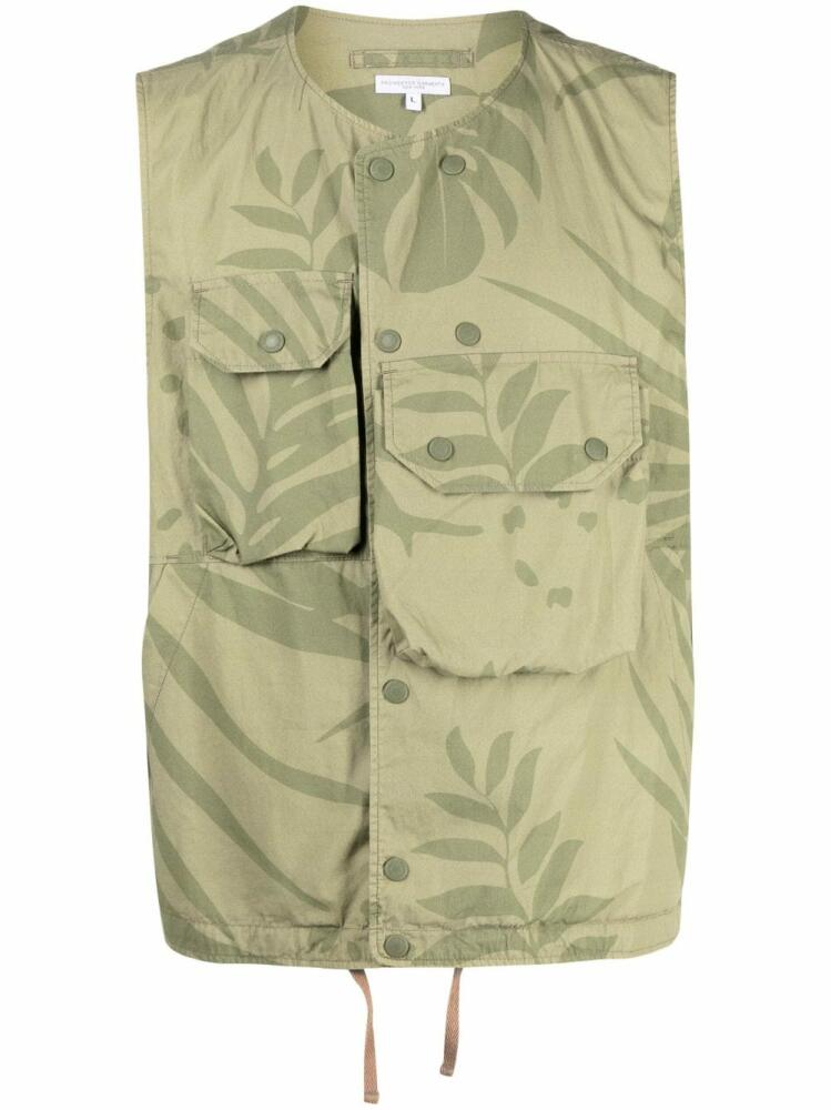 Engineered Garments Cover leaf-print cotton gilet - Green Cover