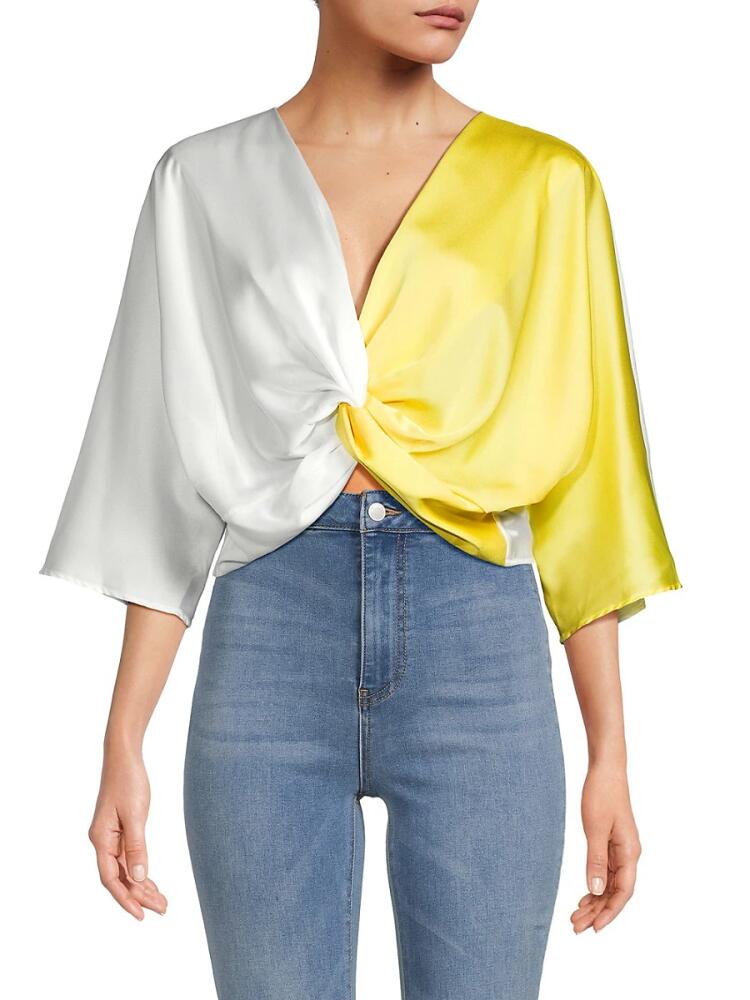 Renee C. Women's Twist Front Satin Crop Top - White Cover