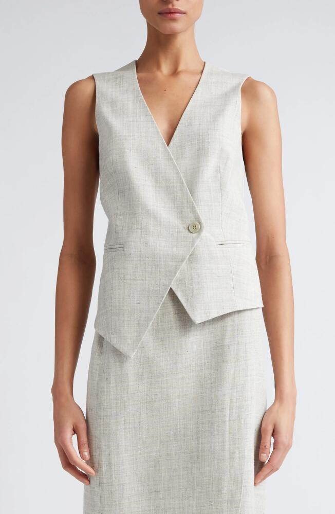 Róhe Overlap Asymmetric Slub Waistcoat in Stone Melange Cover