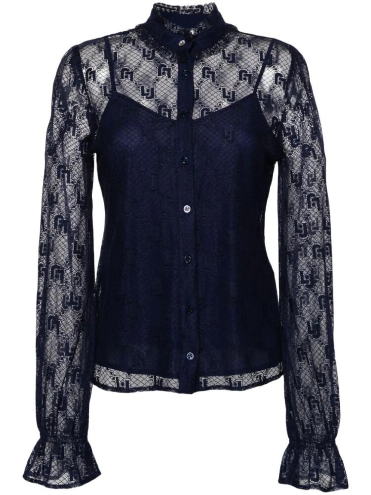 LIU JO logo-lace buttoned blouse - Blue Cover