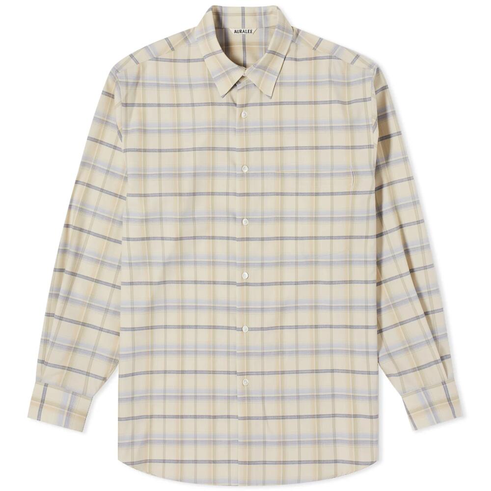 Auralee Men's Superlight Wool Check Shirt in Light Beige Check Cover