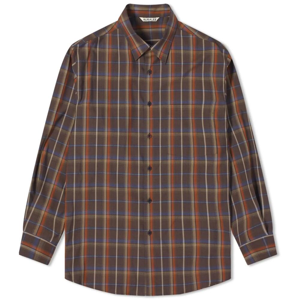 Auralee Men's Superlight Wool Check Shirt in Dark Brown Check Cover