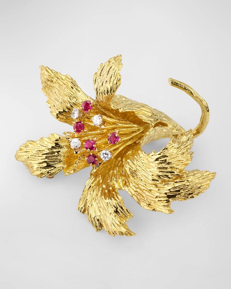 NM Estate Estate Cartier 18K Yellow Gold and White Gold Flower Brooch with Rubies and Diamonds Cover