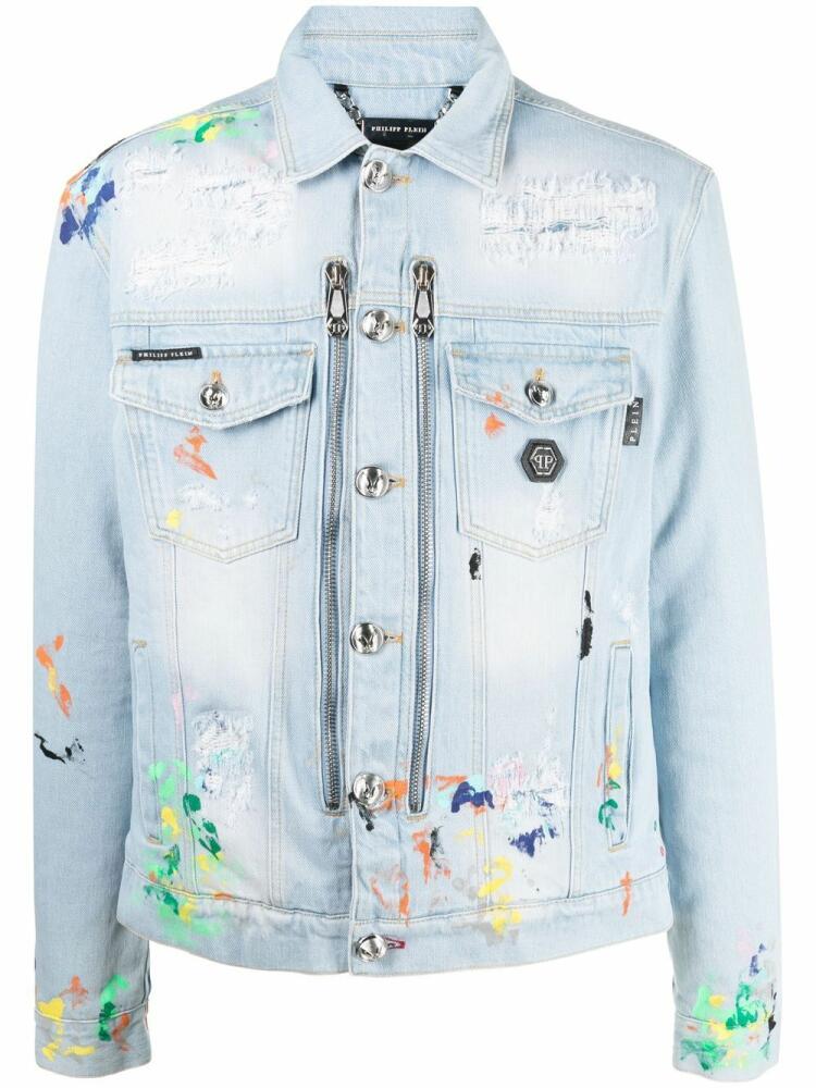 Philipp Plein paint splatter-print denim jacket - Blue Cover