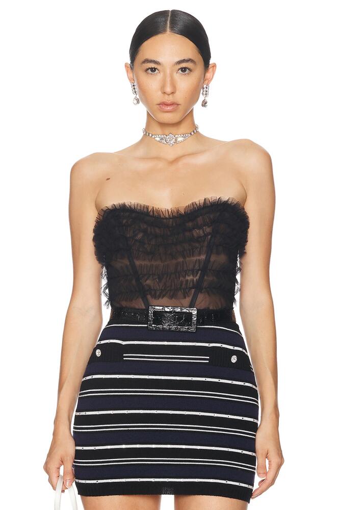 Alessandra Rich Ruched Tulle Bustier Top in Black Cover