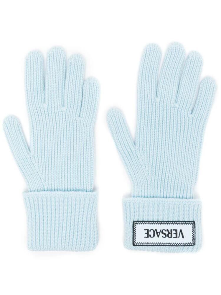 Versace logo-patch wool gloves - Blue Cover