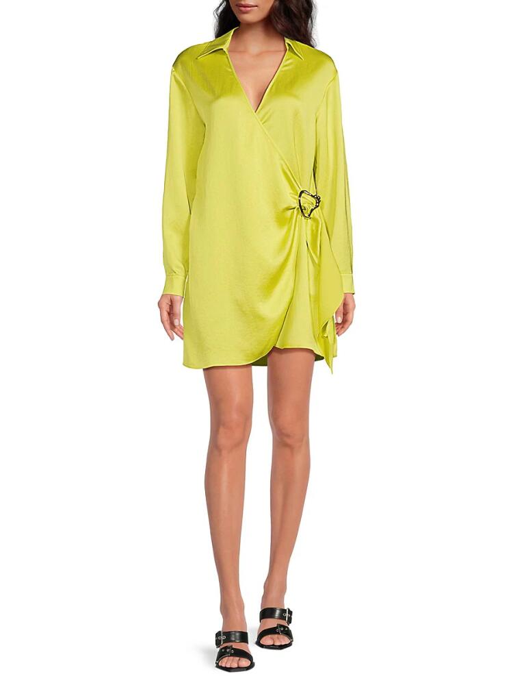 BCBGMAXAZRIA Women's Satin Mini Wrap Dress - Jaune Cover