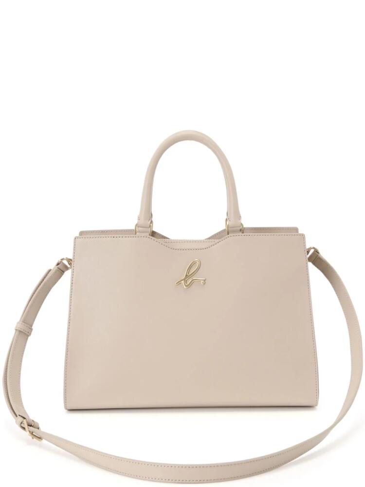 agnès b. logo-plaque leather tote bag - Neutrals Cover