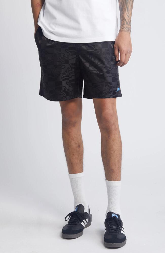 ICECREAM Running Check Nylon Drawstring Shorts in Black Cover