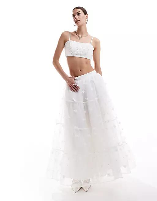 Dream Sister Jane Bridal floral pearl embellished maxi skirt in ivory - part of a set-White Cover