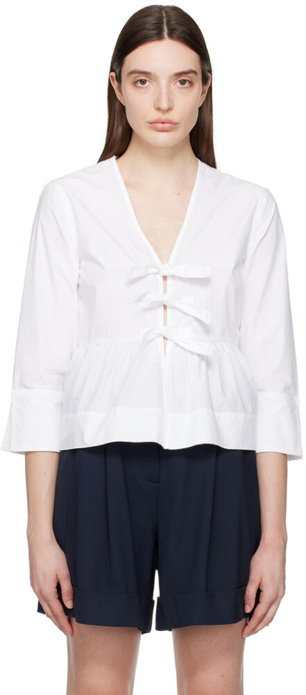 GANNI White Tie String Blouse Cover