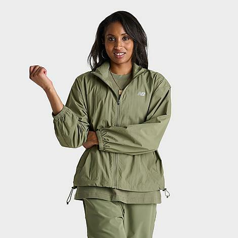 New Balance Women's Athletics Packable Woven Jacket in Green/Olive Green Cover