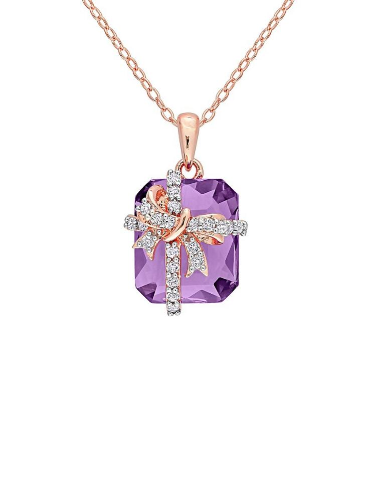 Sonatina Women's Rose Goldplated Sterling Silver, Amethyst & White Topaz Pendant Necklace Cover