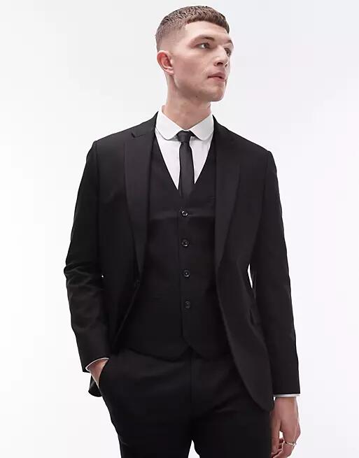 Topman super skinny textured suit jacket in black Cover