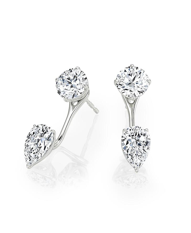 Vrai Lab Grown Diamond Round Brilliant & Pear Solitaire Stud & Ear Jacket Earrings in 14K White Gold and Gold, 2.0 ct. t. w. Cover