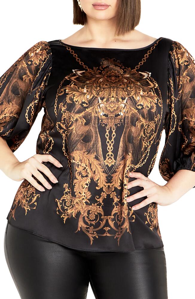 City Chic Ivanna Florentine Print Top in Gold Lavish Cover