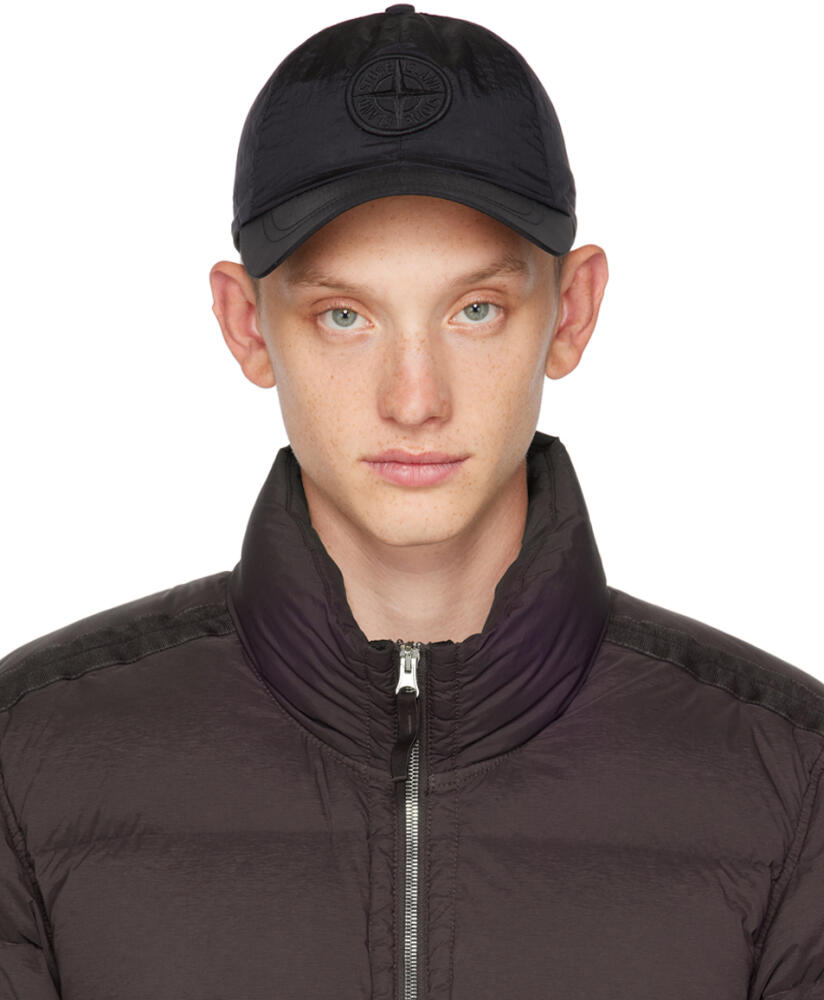 Stone Island Black Embroidered Cap Cover