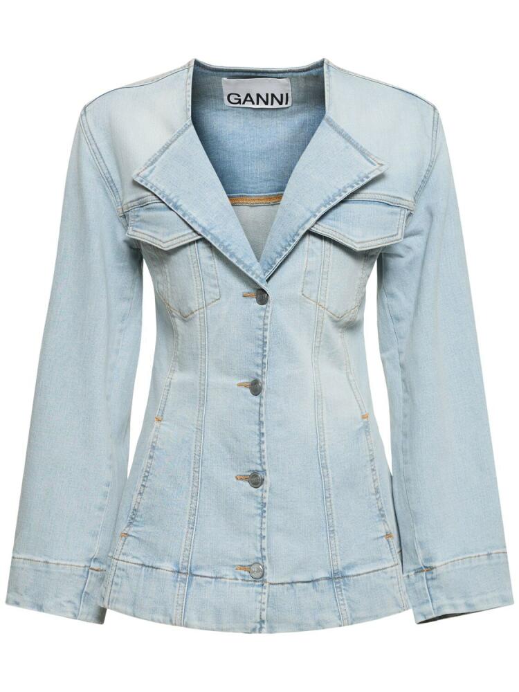 GANNI Tinted Cotton Denim Fitted Blazer Cover