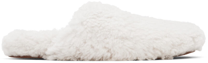 Yves Salomon Off-White Merinos Curly Lamb Slippers Cover