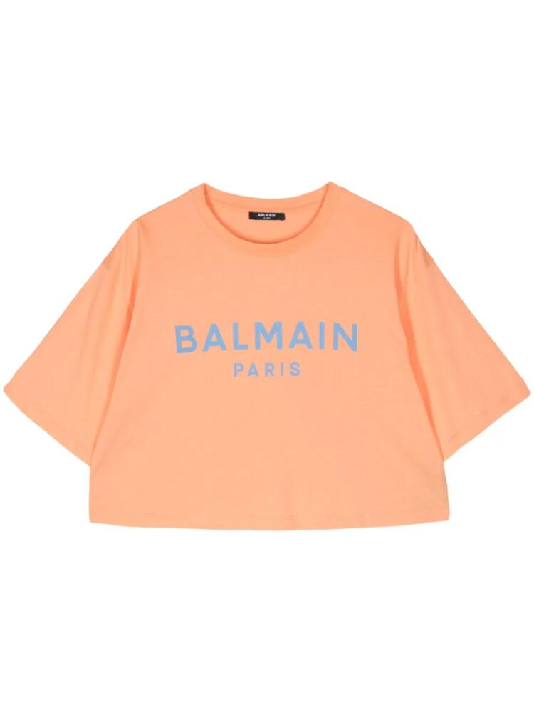 Balmain logo-print cropped T-shirt - Orange Cover