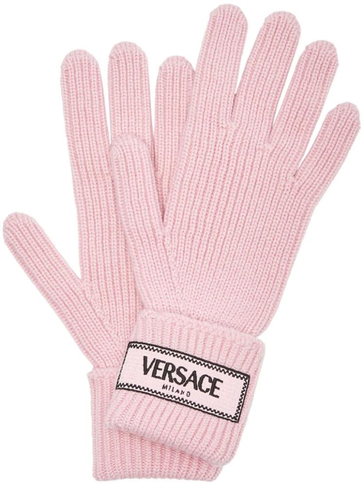 Versace logo-appliqué wool gloves - Pink Cover