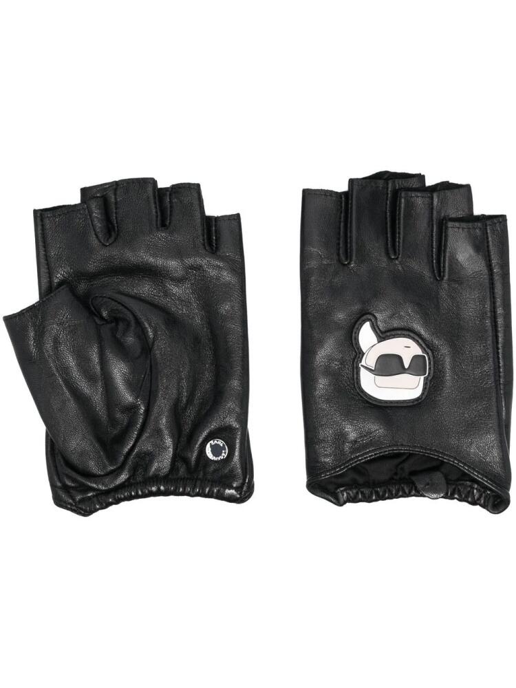 Karl Lagerfeld Ikonik leather fingerless gloves - Black Cover