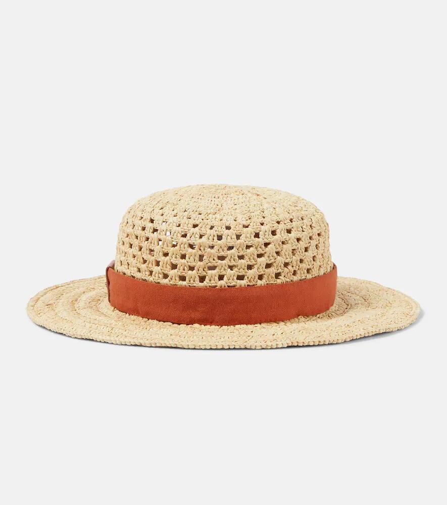 Chloé Leather-trimmed raffia hat Cover