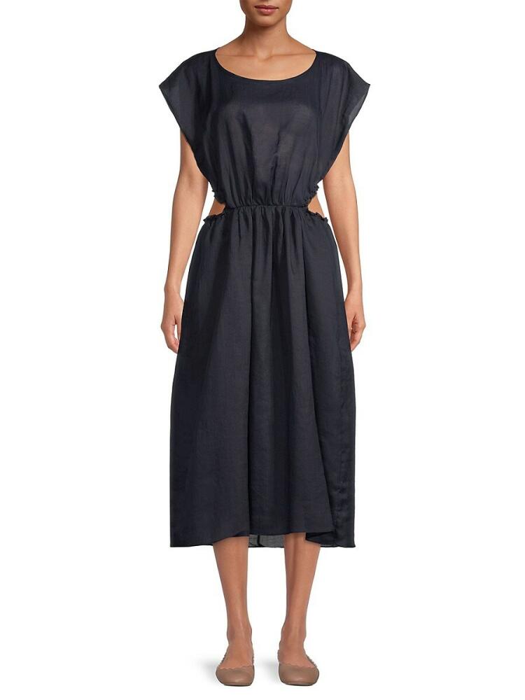 Rebecca Taylor Women's Cutout Silk Ramie Midi Dress - Navy Cover