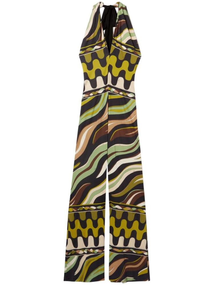 PUCCI Fiamme-print halterneck jumpsuit - Green Cover