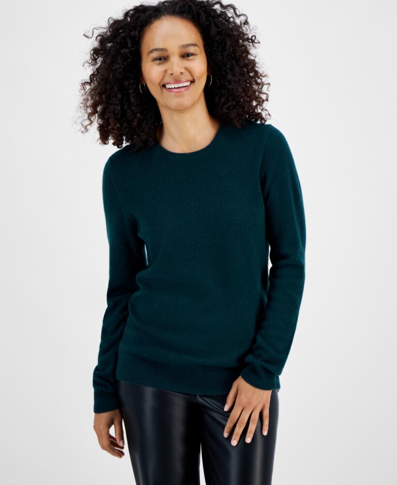 Charter Club 100% Cashmere Women's Long-Sleeve Crewneck Sweater, Regular & Petites, Created for Macy's - Deep Pine Cover