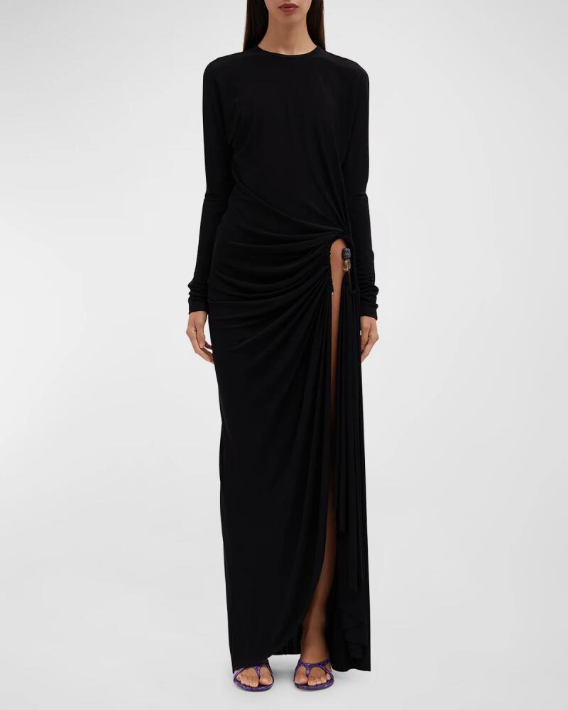 Christopher Esber Helix Crystal Stone Slit Long-Sleeve Gown Cover