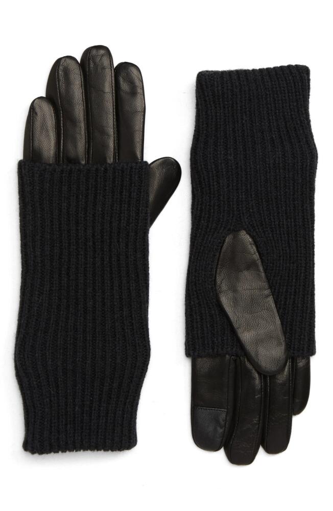 AllSaints Knit & Leather Gloves in Black Cover