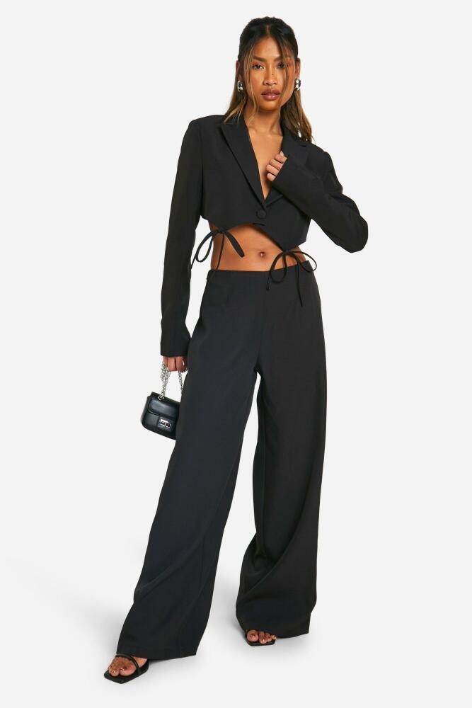 boohoo Womens Wide Leg Dress Pants - Black Cover