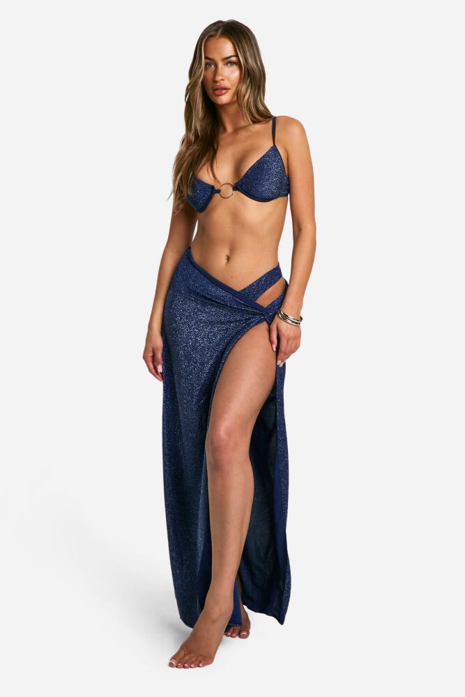 boohoo Womens Glitter Twist Side Sarong - Navy Cover