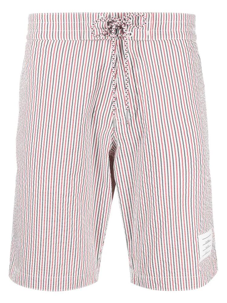 Thom Browne seersucker stripe-print swim shorts - White Cover