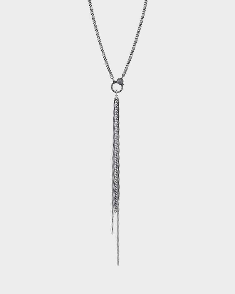 Sheryl Lowe Curb Chain Tassel Necklace with Diamond Clasp Cover