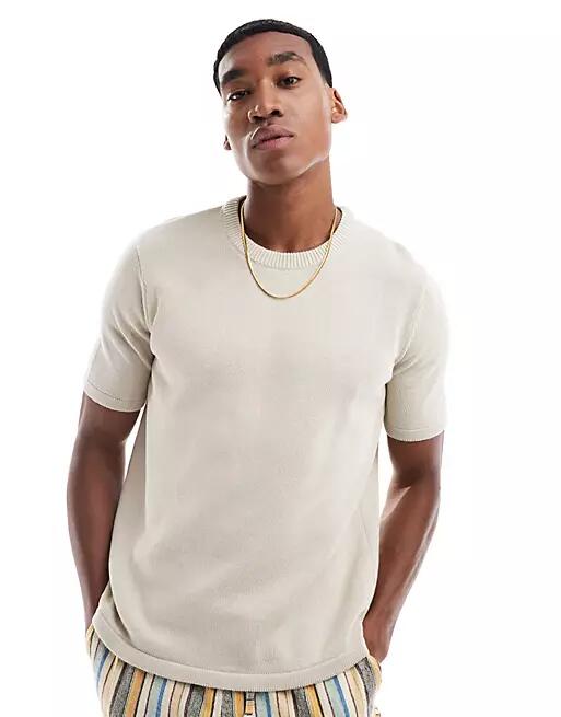 ASOS DESIGN midweight cotton knit T-shirt in stone-Neutral Cover