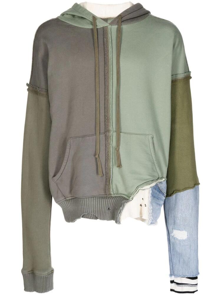 Greg Lauren colour-block panelled hoodie - Green Cover