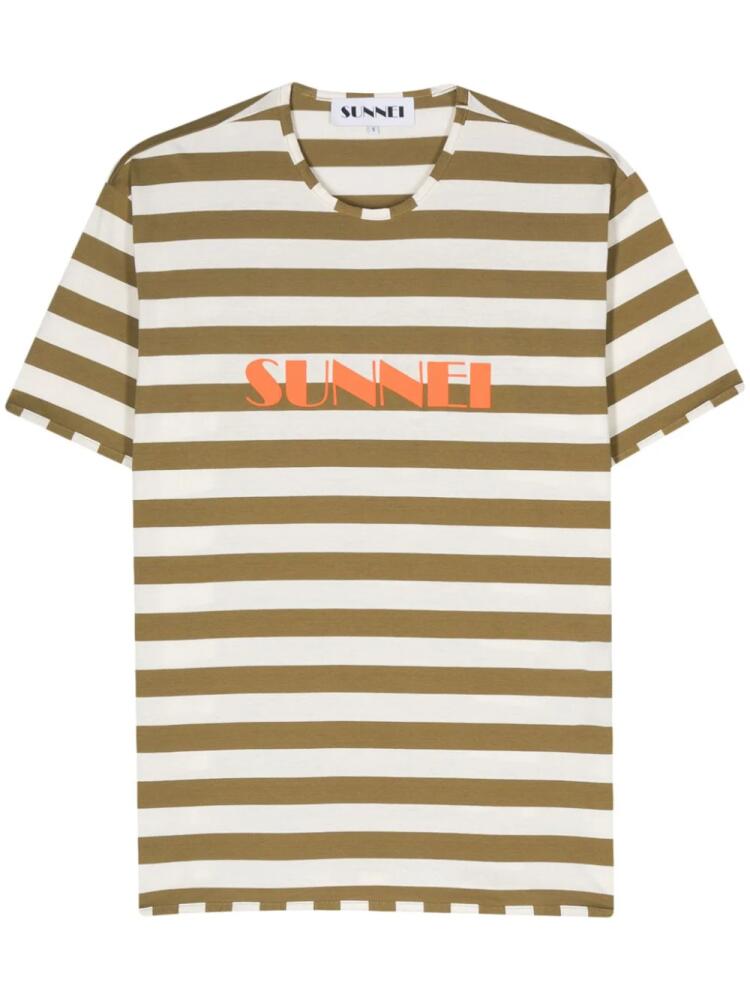 Sunnei logo-printed striped T-shirt - Neutrals Cover