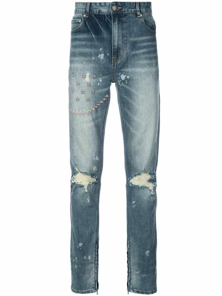 God's Masterful Children ripped embroidered slim-fit jeans - Blue Cover