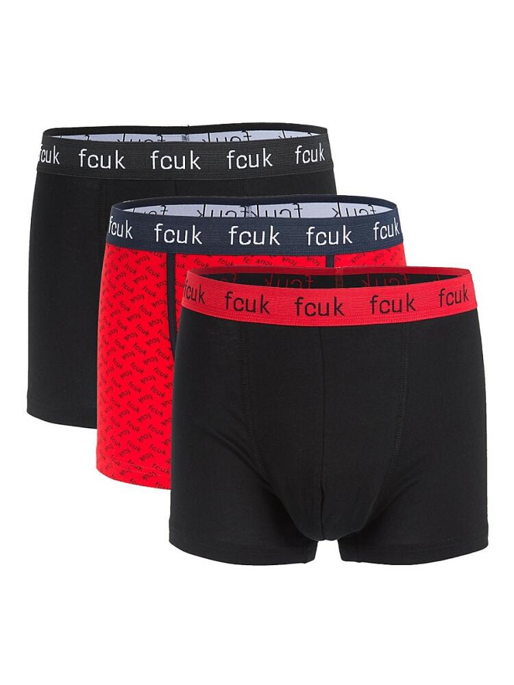 French Connection Men's 3-Pack Logo Boxer Briefs - Black Red Cover