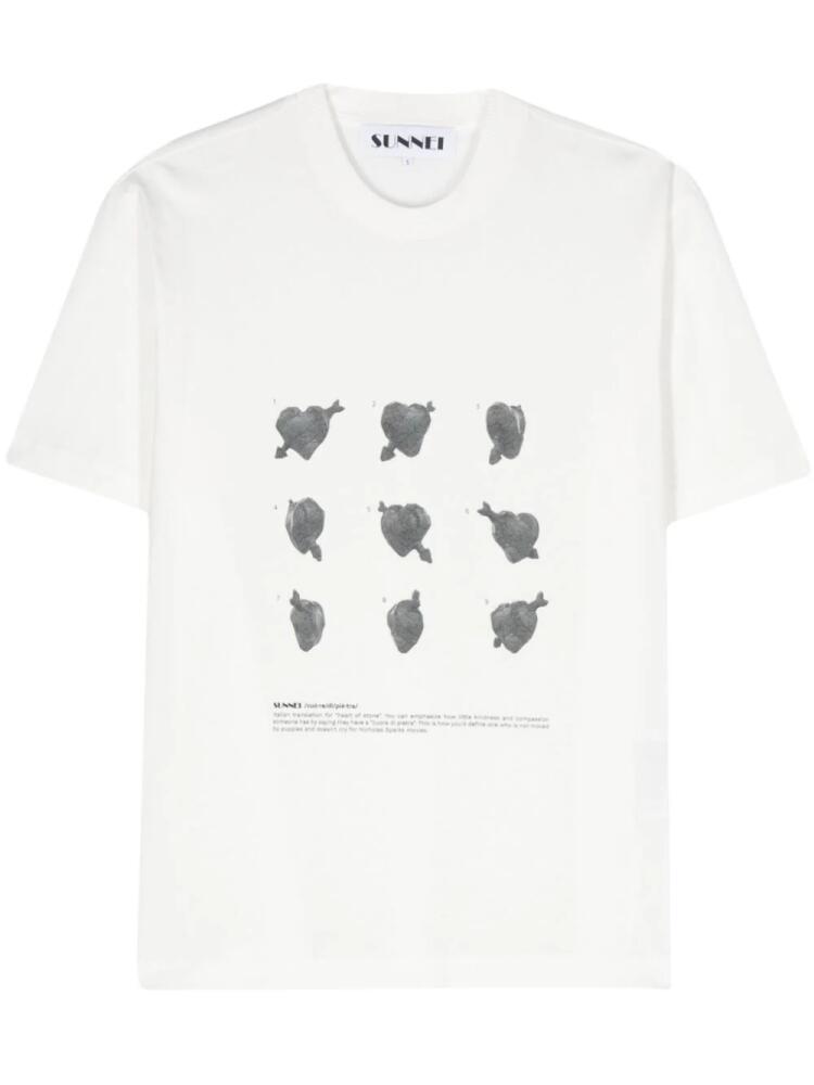 Sunnei Cuori-di-Pietra-print cotton T-shirt - White Cover