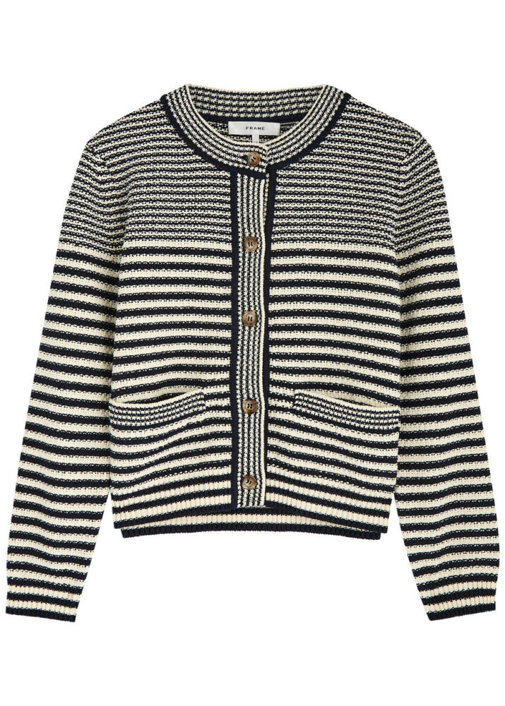 Frame Stripe-intarsia Cotton-blend Cardigan - Navy Cover