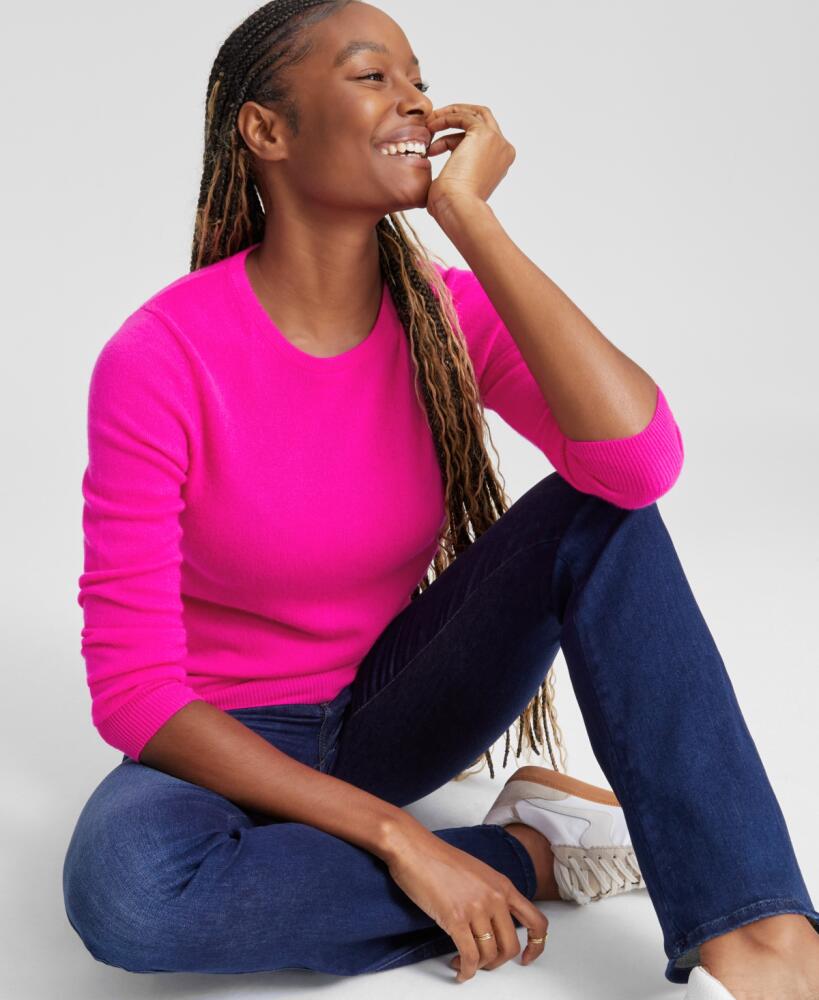 Charter Club 100% Cashmere Women's Long-Sleeve Crewneck Sweater, Regular & Petites, Created for Macy's - Fierce Pink Cover