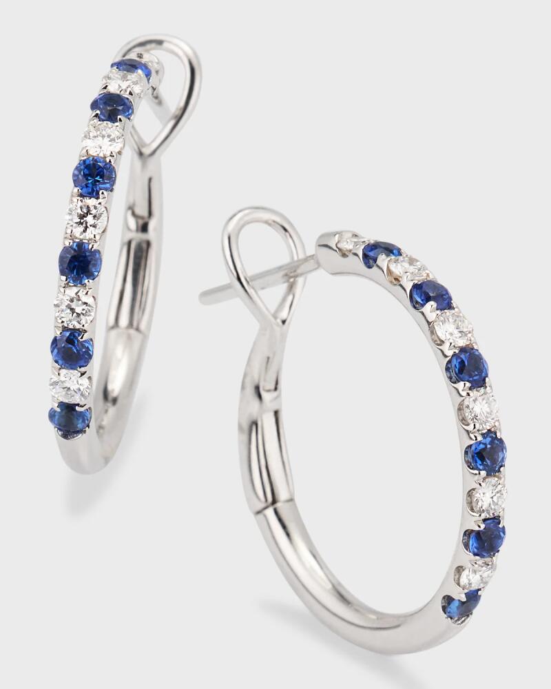 Frederic Sage 18K White Gold Small Alternating Diamond and Sapphire Hoop Earrings Cover