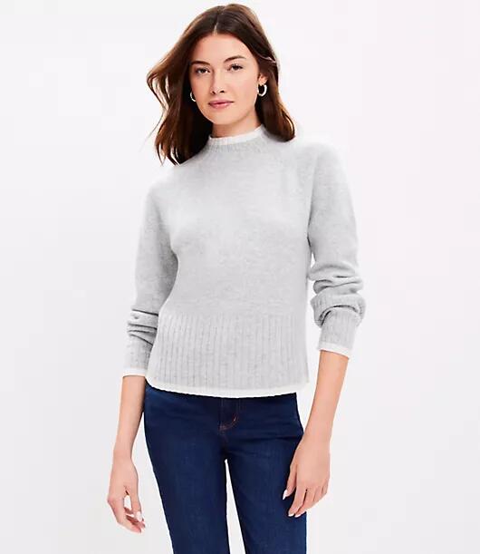 Loft Petite Tipped Cashmere Mock Neck Sweater Cover