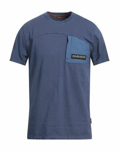 Napapijri Man T-shirt Slate blue Cotton, Elastane, Polyurethane Cover