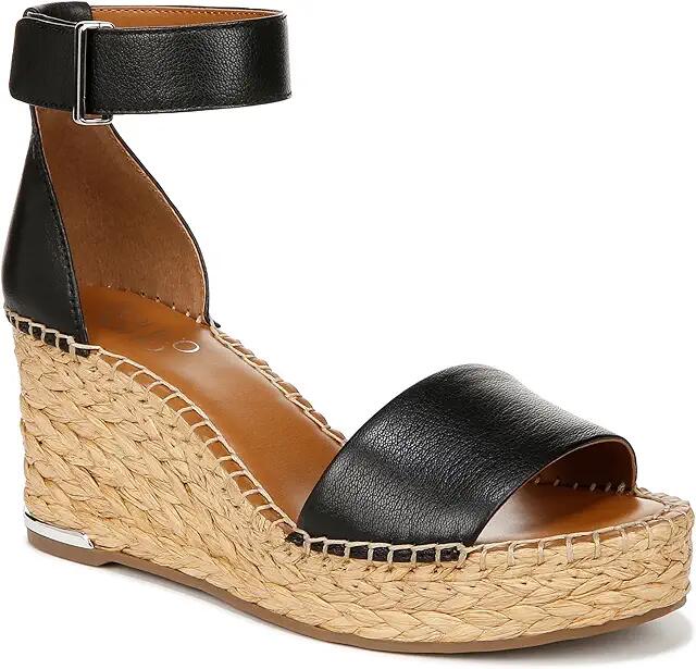 Franco Sarto Clemens Raffia Espadrille Wedge Heel Sandals (Black Leather) Women's Sandals Cover